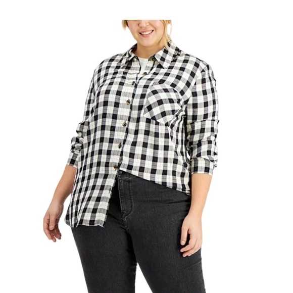 Love, Fire Plus Size Plaid Button Down Shirt Top NWT Size 1X - Picture 2 of 8